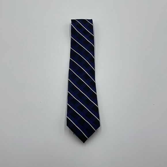Black and blue 100% silk necktie - Picture 1 of 5